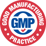 Magenta roundel reading GMP Good Manufacturing Practice