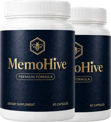 MemoHive 2 bottles pack, navy labels with a gold bee hexagon